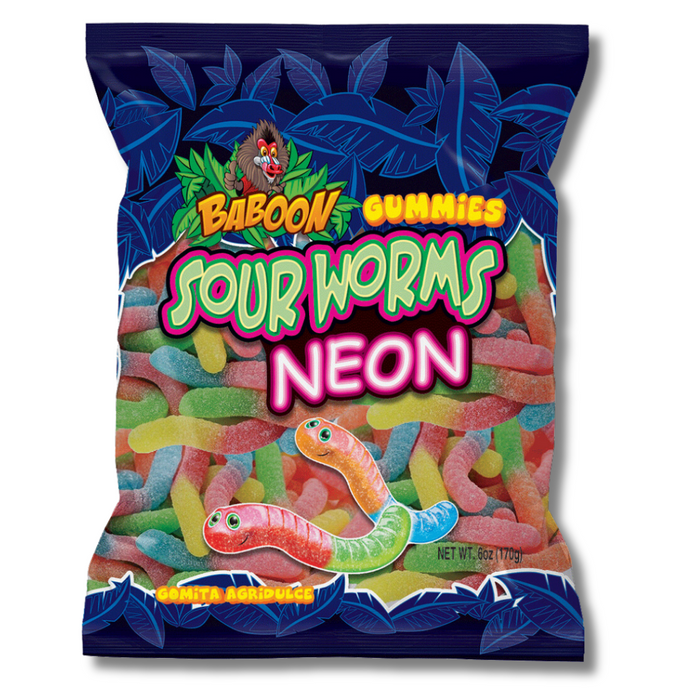 Baboon Sour Worms Neon | Pack of 6