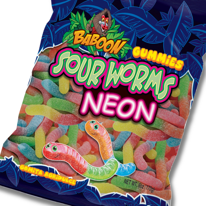 Baboon Sour Worms Neon | Pack of 6